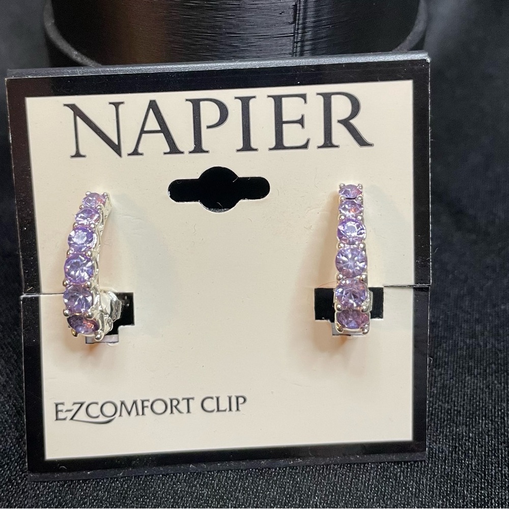 Napier Comfort Clip-On Earrings, light lavender color bling, brand new